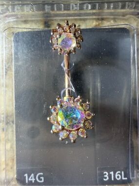Aurora Crystal Sunburst Navel bellybutton Ring - Rose Gold